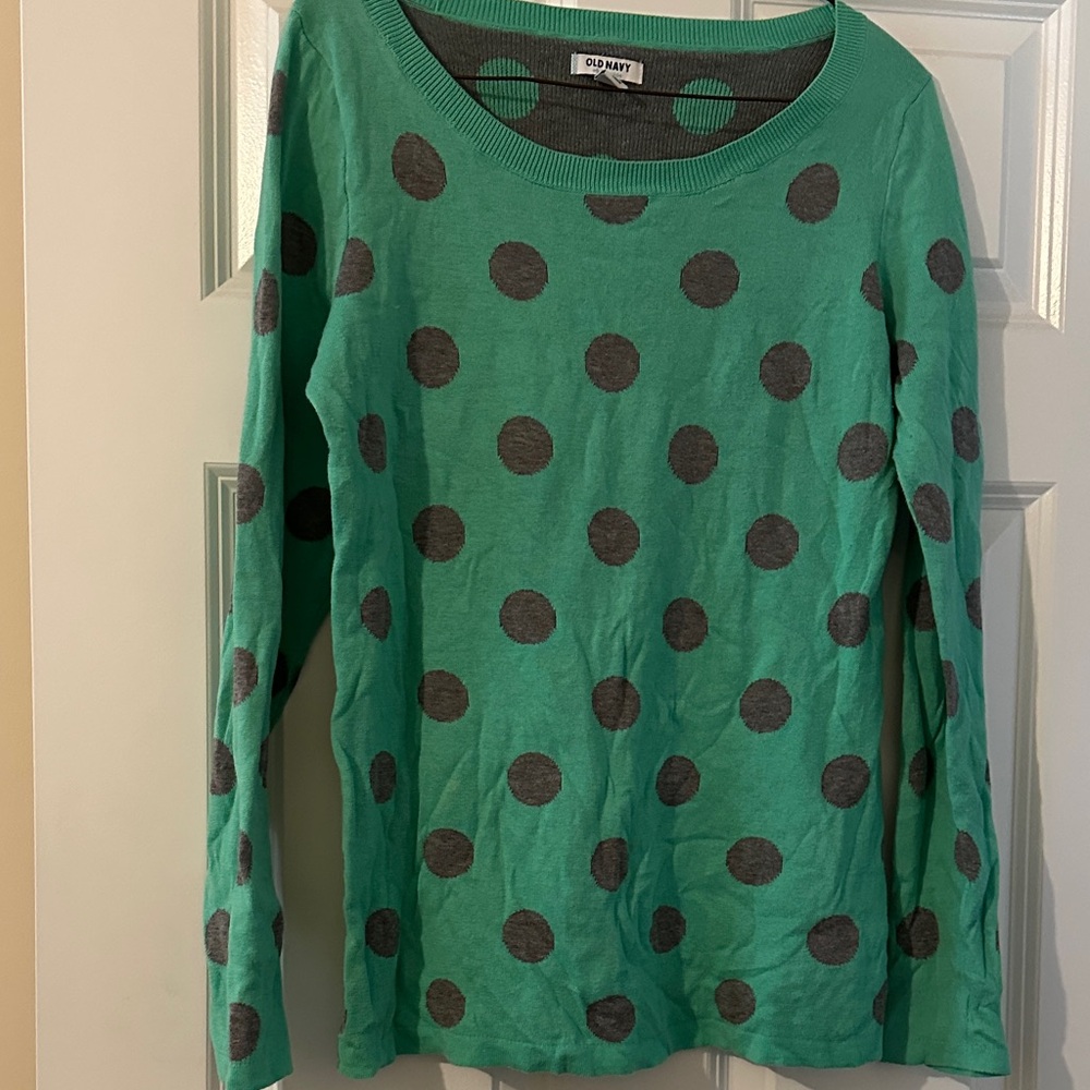 Old Navy Teal and Charcoal Polka Dot Sweater